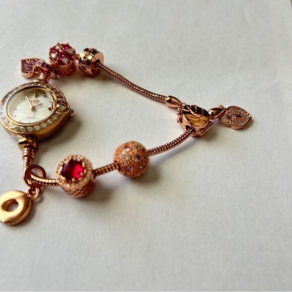 Women’s ruby bracelet watch with crystal beaded rose gold NEW - Picture 3 of 6
